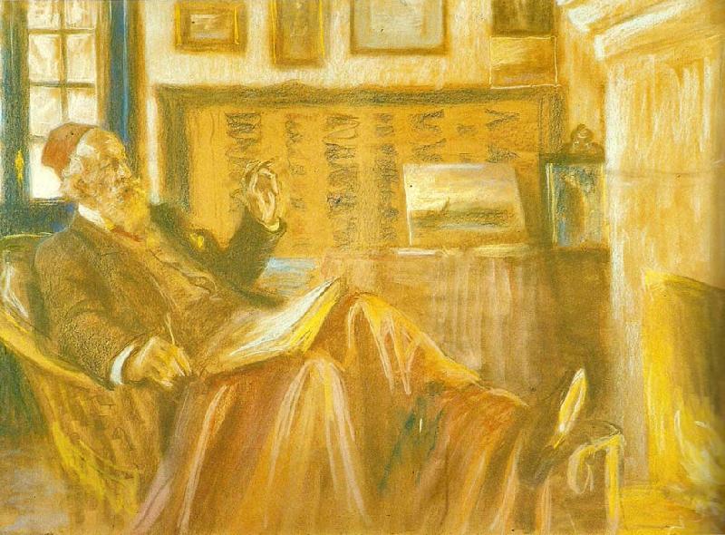 Peter Severin Kroyer ved kaminilden, portrat af holger drachmann oil painting picture